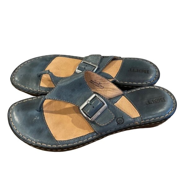 Born Blue Leather Size 11 M Womens Sandals Slip On Flip Flop - Picture 1 of 9